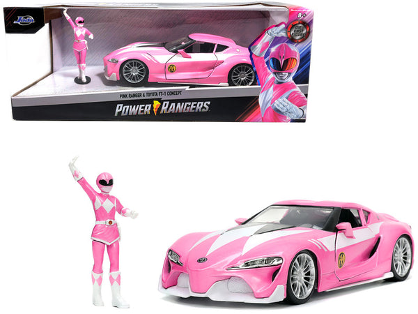 1:24 Toyota FT-1 Concept Pink Metallic and Pink Ranger Figurine "Power Rangers" from"Hollywood Rides" by Jada
