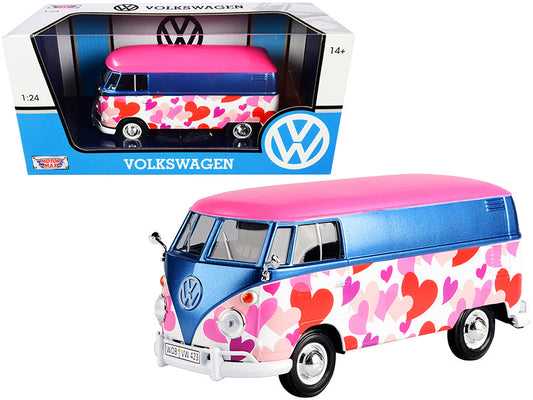 1:24 Volkswagen Type 2 (T1) Delivery Van "Love" Pink and Blue Metallic by Motormax
